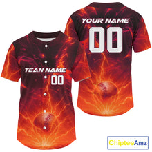 Load image into Gallery viewer, Red Custom Lightning Dragon Baseball Ball Jerseys For Men Youth Baseball Team Shirts NYN1075