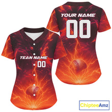 Load image into Gallery viewer, Red Custom Lightning Dragon Baseball Ball Jerseys For Women Youth Baseball Team Shirts NYN1075