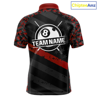 Black & Red Digital Camo Pool Billiard Shirt For Men Custom 8 Ball US Flag Patriot Billiard Team Shirt NYN4091