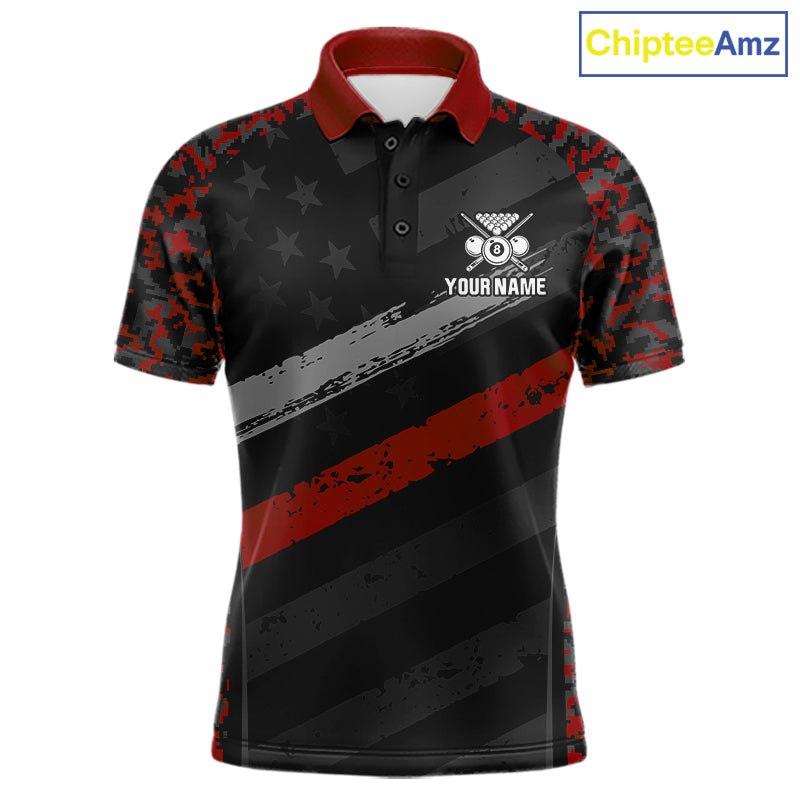 Black & Red Digital Camo Pool Billiard Shirt For Men Custom 8 Ball US Flag Patriot Billiard Team Shirt NYN4091