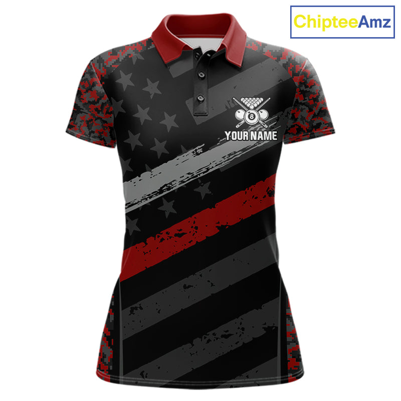 Black & Red Digital Camo Pool Billiard Shirt For Women Custom 8 Ball US Flag Patriot Billiard Team Shirt NYN4091