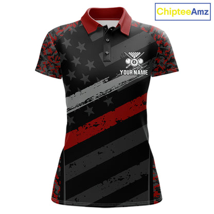 Black & Red Digital Camo Pool Billiard Shirt For Women Custom 8 Ball US Flag Patriot Billiard Team Shirt NYN4091
