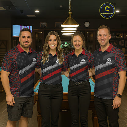 Black & Red Digital Camo Pool Billiard Shirt For Men Custom 8 Ball US Flag Patriot Billiard Team Shirt NYN4091