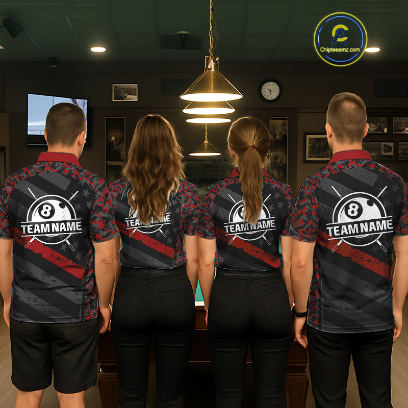 Black & Red Digital Camo Pool Billiard Shirt For Men Custom 8 Ball US Flag Patriot Billiard Team Shirt NYN4091