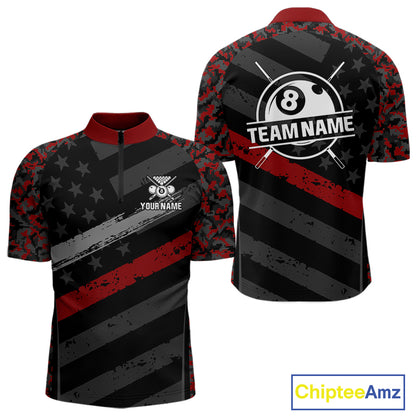 Black & Red Digital Camo Pool Billiard Shirt For Men Custom 8 Ball US Flag Patriot Billiard Team Shirt NYN4091