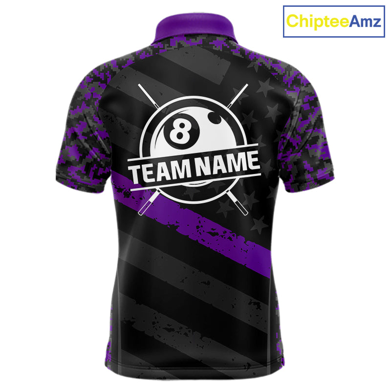 Black & Purple Digital Camo Pool Billiard Shirt For Men Custom 8 Ball US Flag Patriot Billiard Team Shirt NYN4092