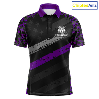 Black & Purple Digital Camo Pool Billiard Shirt For Men Custom 8 Ball US Flag Patriot Billiard Team Shirt NYN4092