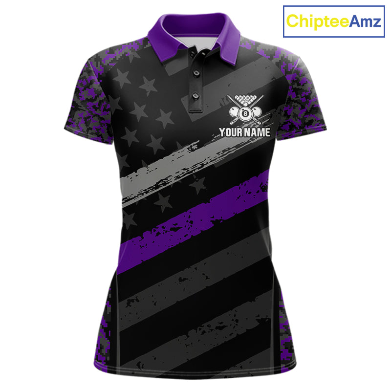 Black & Purple Digital Camo Pool Billiard Shirt For Women Custom 8 Ball US Flag Patriot Billiard Team Shirt NYN4092