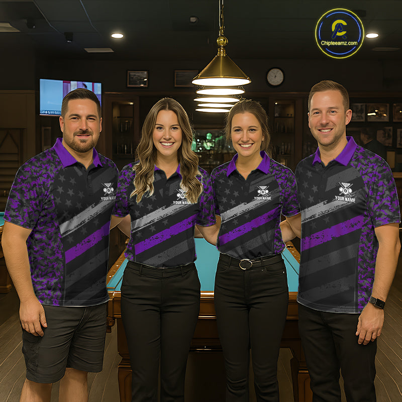 Black & Purple Digital Camo Pool Billiard Shirt For Men Custom 8 Ball US Flag Patriot Billiard Team Shirt NYN4092