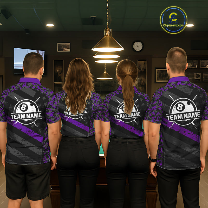 Black & Purple Digital Camo Pool Billiard Shirt For Men Custom 8 Ball US Flag Patriot Billiard Team Shirt NYN4092