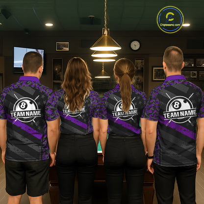 Black & Purple Digital Camo Pool Billiard Shirt For Men Custom 8 Ball US Flag Patriot Billiard Team Shirt NYN4092