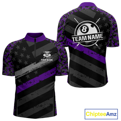 Black & Purple Digital Camo Pool Billiard Shirt For Men Custom 8 Ball US Flag Patriot Billiard Team Shirt NYN4092