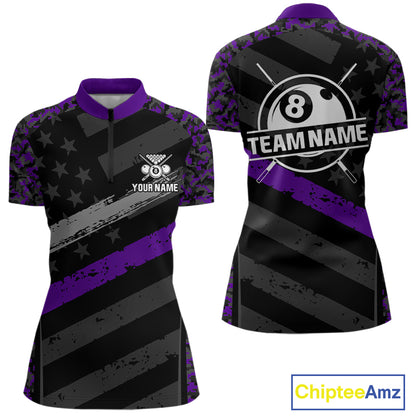 Black & Purple Digital Camo Pool Billiard Shirt For Women Custom 8 Ball US Flag Patriot Billiard Team Shirt NYN4092