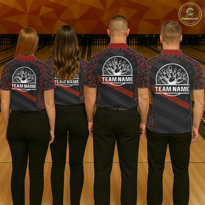 Black And Red Digital Camo Bowling Shirt For Women Custom USA Flag Patriot Bowling Team Shirt NYN4093
