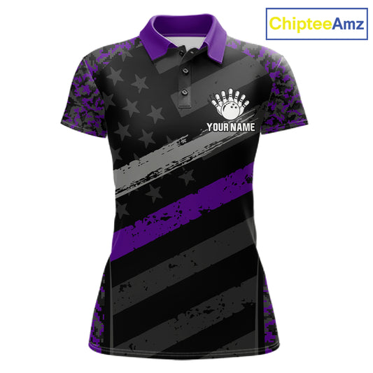 Black And Purple Digital Camo Bowling Shirt Women Men Custom USA Flag Patriot Bowling Team Shirt NYN4094