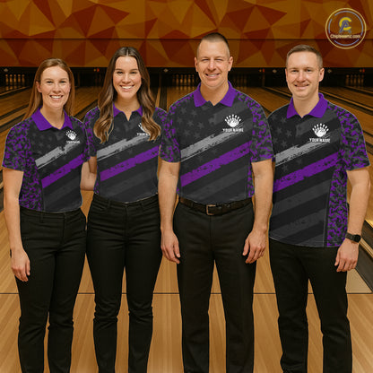 Black And Purple Digital Camo Bowling Shirt Women Men Custom USA Flag Patriot Bowling Team Shirt NYN4094