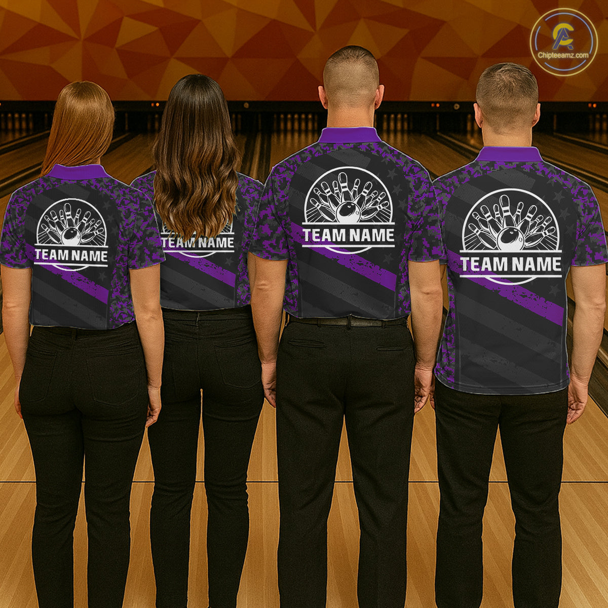 Black And Purple Digital Camo Bowling Shirt Women Men Custom USA Flag Patriot Bowling Team Shirt NYN4094