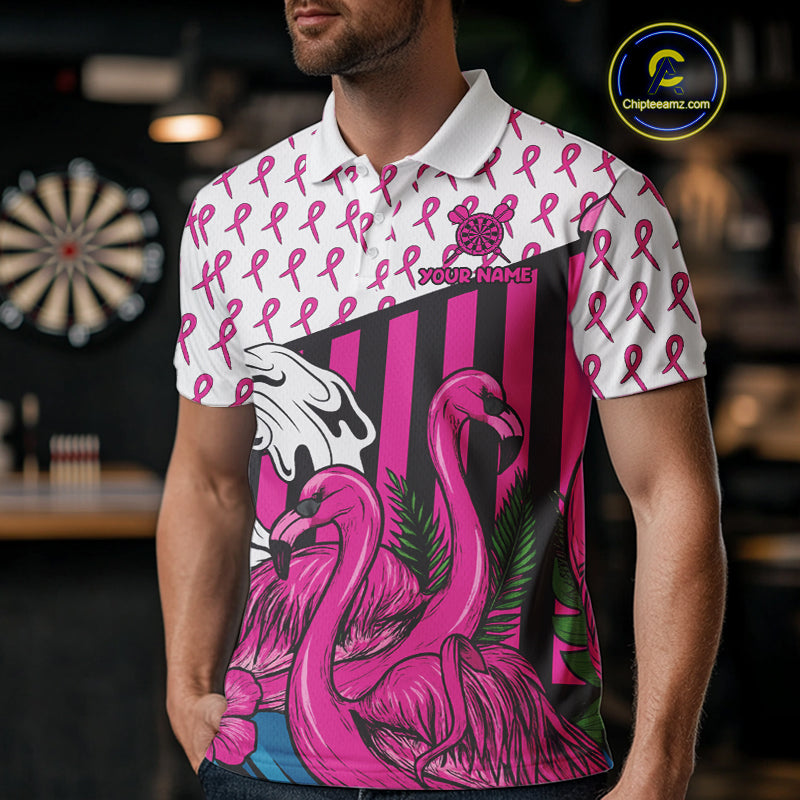 Custom Pink Ribbon Flamingo Dart Polo Shirt For Men Breast Cancer Awareness Dart Jerseys NYN1415
