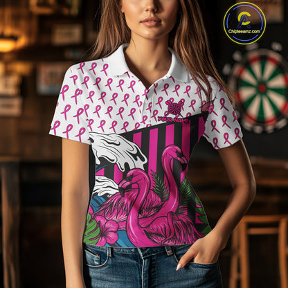 Custom Pink Ribbon Flamingo Dart Polo Shirt For Women Breast Cancer Awareness Dart Jerseys NYN1415