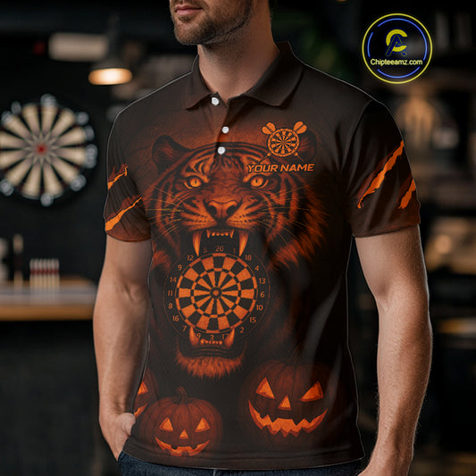 Custom Pumpkin Tiger Horror Halloween Dart Polo Shirt For Men Dart Tournament Jerseys NYN1421