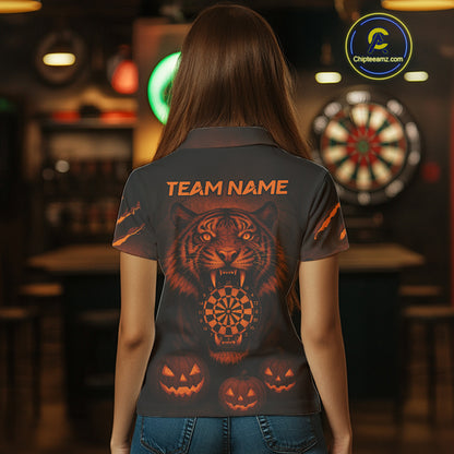 Custom Pumpkin Tiger Horror Halloween Dart Polo Shirt For Women Dart Tournament Jerseys NYN1421