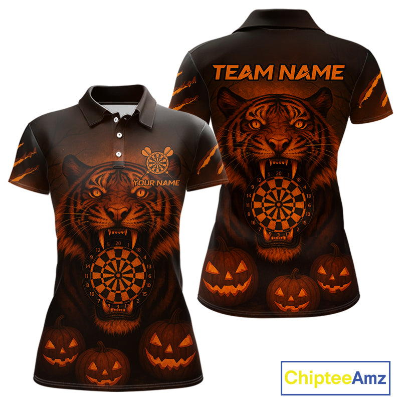 Custom Pumpkin Tiger Horror Halloween Dart Polo Shirt For Women Dart Tournament Jerseys NYN1421