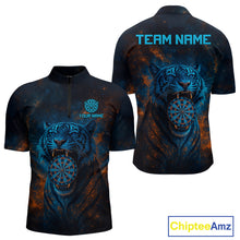 Load image into Gallery viewer, Custom Blue Orange Galaxy Tiger Dartboard Dart 1/4-Zip Shirt For Men Dart Tournament Jerseys NYN1422
