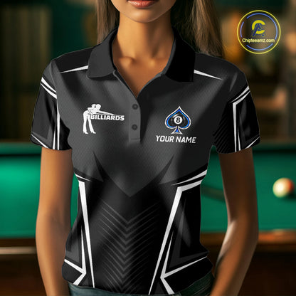 Ace Of Spades Blue Pool Billiard Shirt For Women Custom 8 Ball Pool Team Jersey With Name Pool Players NYN4484