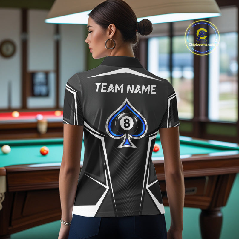 Ace Of Spades Blue Pool Billiard Shirt For Women Custom 8 Ball Pool Team Jersey With Name Pool Players NYN4484