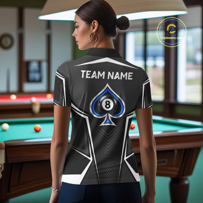 Ace Of Spades Blue Pool Billiard Shirt For Women Custom 8 Ball Pool Team Jersey With Name Pool Players NYN4484