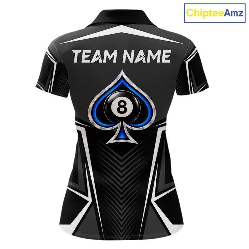 Ace Of Spades Blue Pool Billiard Shirt For Women Custom 8 Ball Pool Team Jersey With Name Pool Players NYN4484