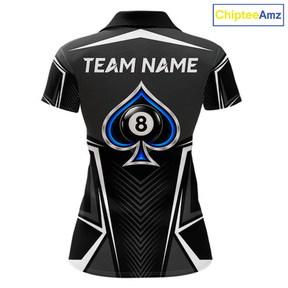 Ace Of Spades Blue Pool Billiard Shirt For Women Custom 8 Ball Pool Team Jersey With Name Pool Players NYN4484