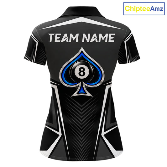Ace Of Spades Blue Pool Billiard Shirt For Women Custom 8 Ball Pool Team Jersey With Name Pool Players NYN4484