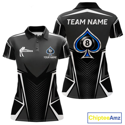 Ace Of Spades Blue Pool Billiard Shirt For Women Custom 8 Ball Pool Team Jersey With Name Pool Players NYN4484