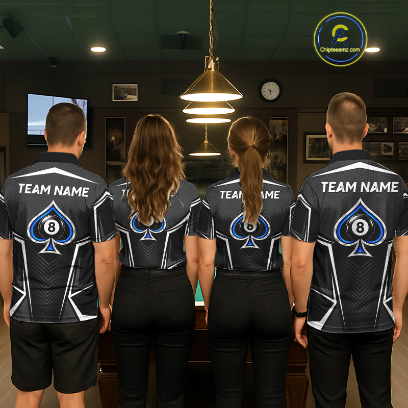 Ace Of Spades Blue Pool Billiard Shirt For Women Custom 8 Ball Pool Team Jersey With Name Pool Players NYN4484