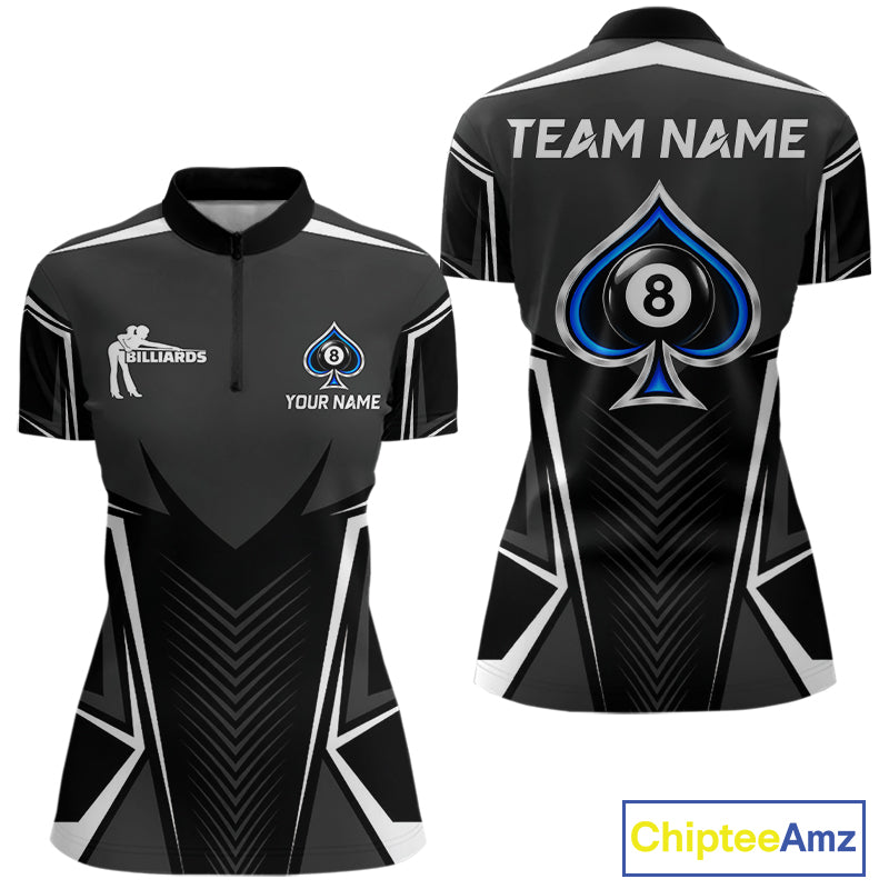 Ace Of Spades Blue Pool Billiard Shirt For Women Custom 8 Ball Pool Team Jersey With Name Pool Players NYN4484