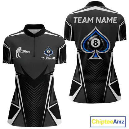 Ace Of Spades Blue Pool Billiard Shirt For Women Custom 8 Ball Pool Team Jersey With Name Pool Players NYN4484