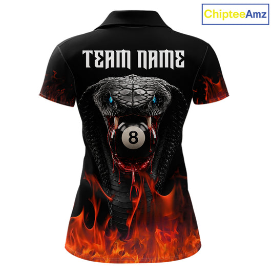 Cobra Snake 8 Ball Billiard Shirt For Women Custom Pool Team Jersey Red Flaming Billiard Shirt NYN4486