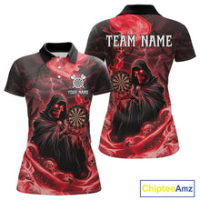 Load image into Gallery viewer, Custom Red Grim Reaper Fire Flames Dart Women Polo Jerseys Outfits Skull Dart Shirt NYN1682