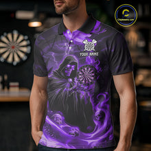 Load image into Gallery viewer, Custom Purple Grim Reaper Fire Flames Dart Men Polo Jerseys Outfits Skull Dart Shirt NYN1683
