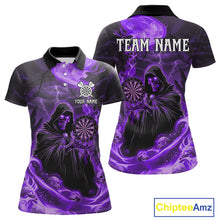 Load image into Gallery viewer, Custom Purple Grim Reaper Fire Flames Dart Women Polo Jerseys Outfits Skull Dart Shirt NYN1683