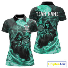 Load image into Gallery viewer, Custom Turquoise Grim Reaper Fire Flames Dart Women Polo Jerseys Outfits Skull Dart Shirt NYN1684