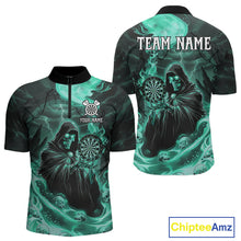 Load image into Gallery viewer, Custom Turquoise Grim Reaper Fire Flames Dart Men 1/4-Zip Jerseys Outfits Skull Dart Shirt NYN1684