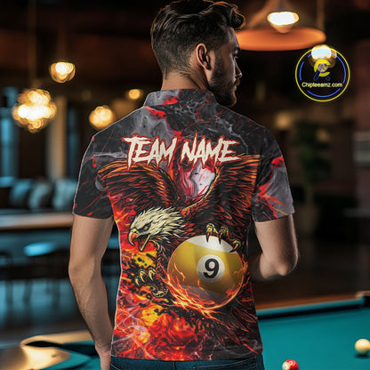 Eagle Fire Flame Pool 9 Ball & 8 Ball Men's Billiard Shirt Custom Billiard Polo & 1/4 Zip Attire NYN2494