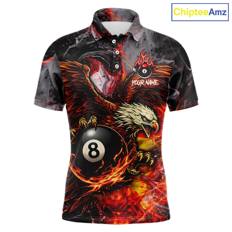 Eagle Fire Flame Pool 9 Ball & 8 Ball Men's Billiard Shirt Custom Billiard Polo & 1/4 Zip Attire NYN2494