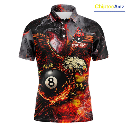 Eagle Fire Flame Pool 9 Ball & 8 Ball Men's Billiard Shirt Custom Billiard Polo & 1/4 Zip Attire NYN2494