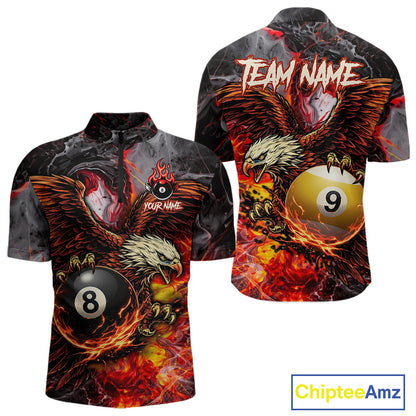 Eagle Fire Flame Pool 9 Ball & 8 Ball Men's Billiard Shirt Custom Billiard Polo & 1/4 Zip Attire NYN2494