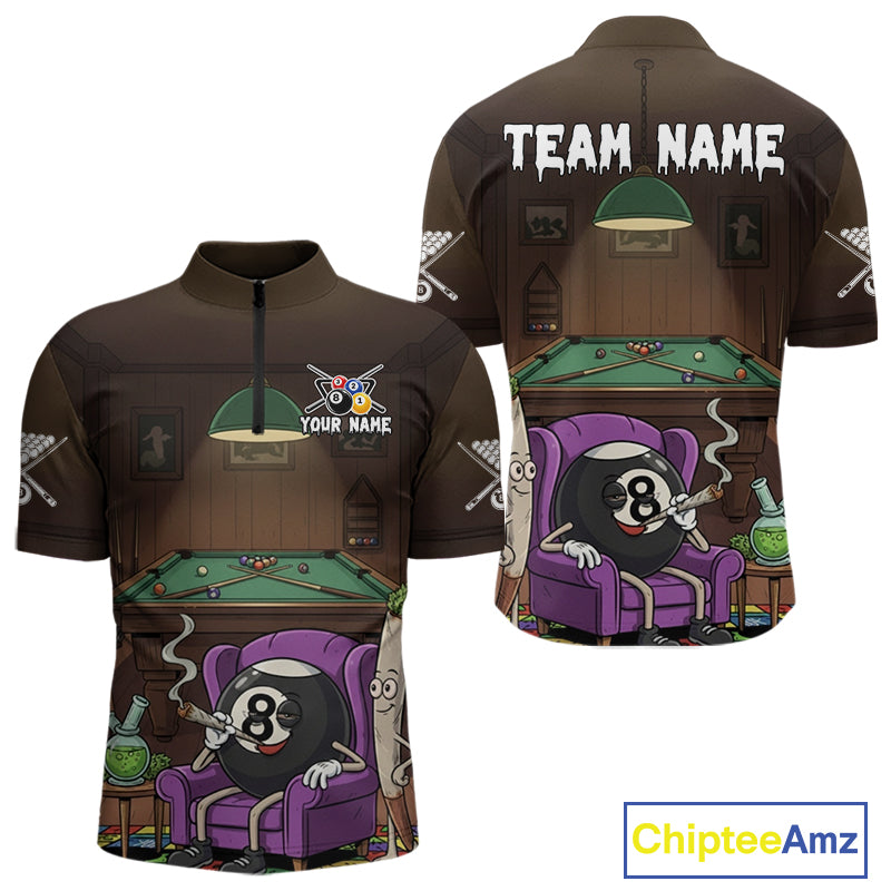 Funny Pool 8 Ball Smoking Men's Billiard Team Shirt Custom Billiard Polo & 1/4 Zip Attire NYN2495