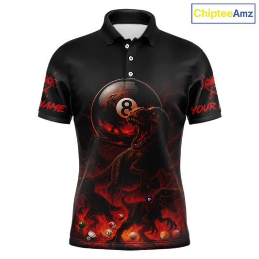 Fire Flame Dinosaur & Pool 8 Ball Men Billiard Team Shirt Custom Billiard Polo & 1/4-Zip Attire NYN2498