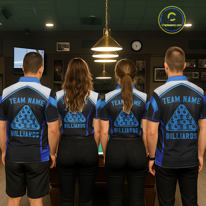 Funny Bass Hold Pool 8 Ball Men's Billiard Team Shirt Custom Billiard Polo & 1/4-Zip Attire|Blue NYN2500